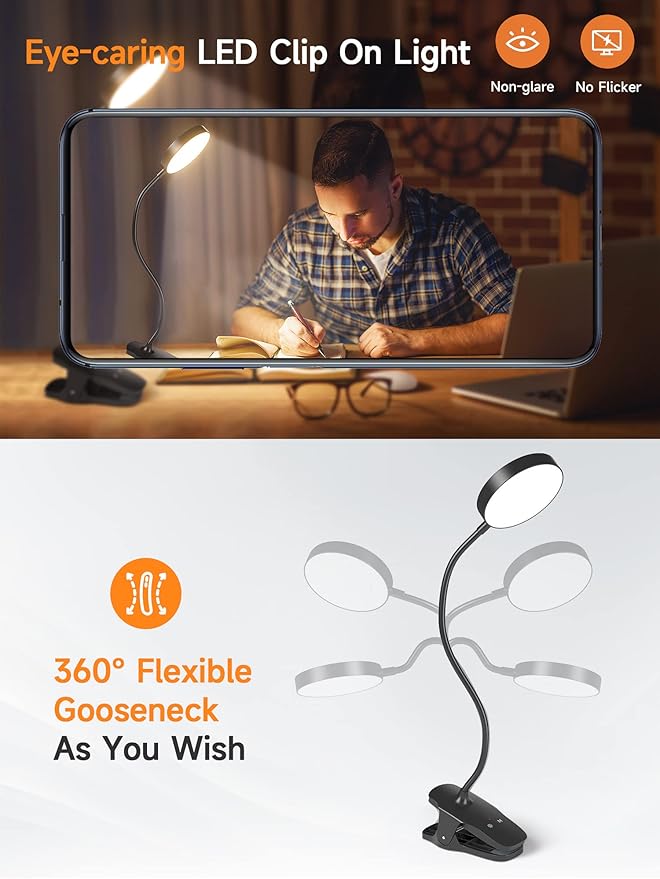 Mubarek Reading Lamp 400LM 36 LED Reading Light, USB Rechargeable Battery Operated Table Lamp, 5 Levels Brightness LED Desk Lamp,5Color Touch Control Reading Lamps for Bedside,Reading Light for Study
