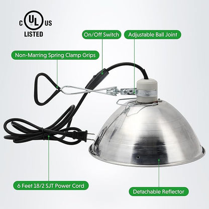 Simple Deluxe Adjustable Clamp Lamp with 10.5" Aluminum Reflector and Bulb Guard, 250W E26 Socket (Bulb Not Included), 6ft 18/2 SJT Cord,Silver