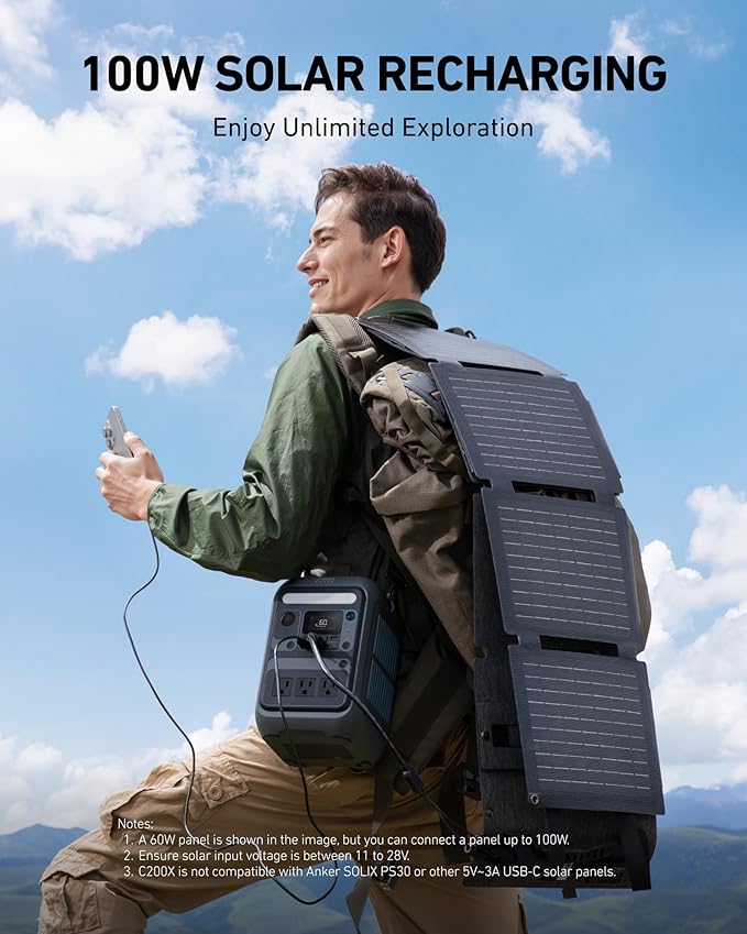 Anker SOLIX C200X Portable Power Station, 230.4Wh LiFePO4 Battery, 300W (600W Surge) Solar Generator, 140W Two-Way Fast Charging, For Outdoor Camping, Traveling, and Emergencies