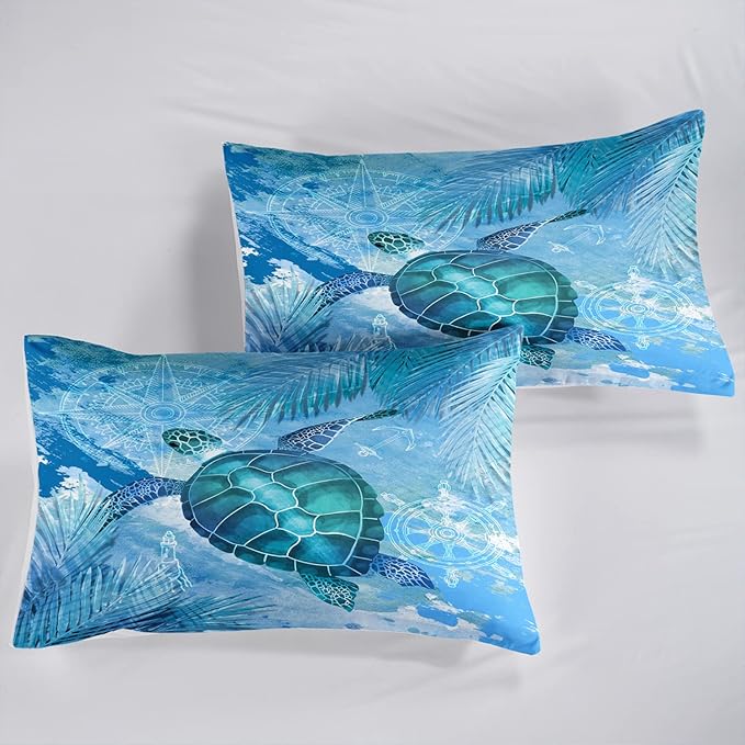 CVHOUSE Sea Turtle Bedding Set,Sea Turtle Comforter Full,Ocean Bohemia Comforter Set for Boys Kids Girls,Ocean Quilt Set with 1 Comforter and 2 Pillow Cases