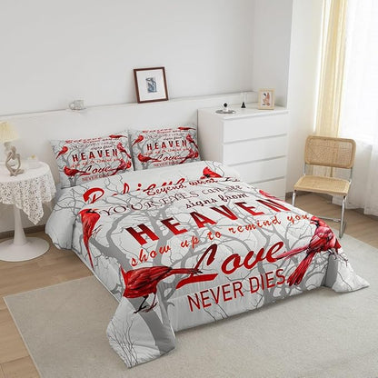 Cardinal Bird Comforter Set King Size Farmhouse Red Birds Bedding Set for Girls Boys Women Men Tree Branches Decor Comforter Nature Comforter with 2 Pillow Case