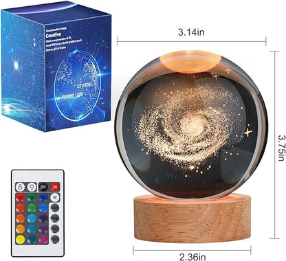 Large 3D Galaxy Crystal Ball Night Light, Crystal Lamp 16 Color Changing with Remote Control for Bedroom Decor, Birthday Gift for Teens Boys and Girls, Galaxy Model