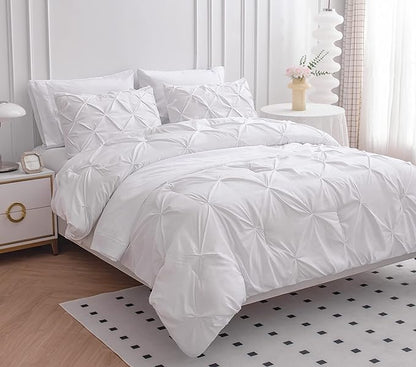 LANE LINEN California King Comforter Set, 7 Piece Cal King Bed in a Bag, Pintuck Cal King Bedding Set, Soft Cali King Bed Set, Cal King Bedding Comforter Sets with Sheets, Pillowcases & Shams - White