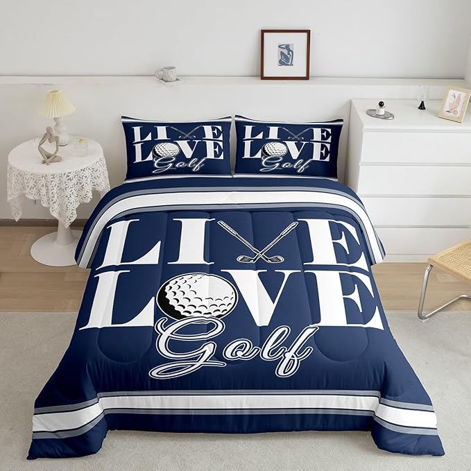Feelyou Golf Print Bedding Set King Size Ball Gaming Comforter Set for Kids Boys Girls Decor Sports Theme Comforter Microfiber Golf Ball Duvet Set Bedroom Quilt Set