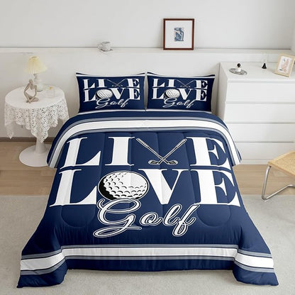 Feelyou Golf Print Bedding Set Queen Size Ball Gaming Comforter Set for Kids Boys Girls Decor Sports Theme Comforter Microfiber Golf Ball Duvet Set Bedroom Quilt Set