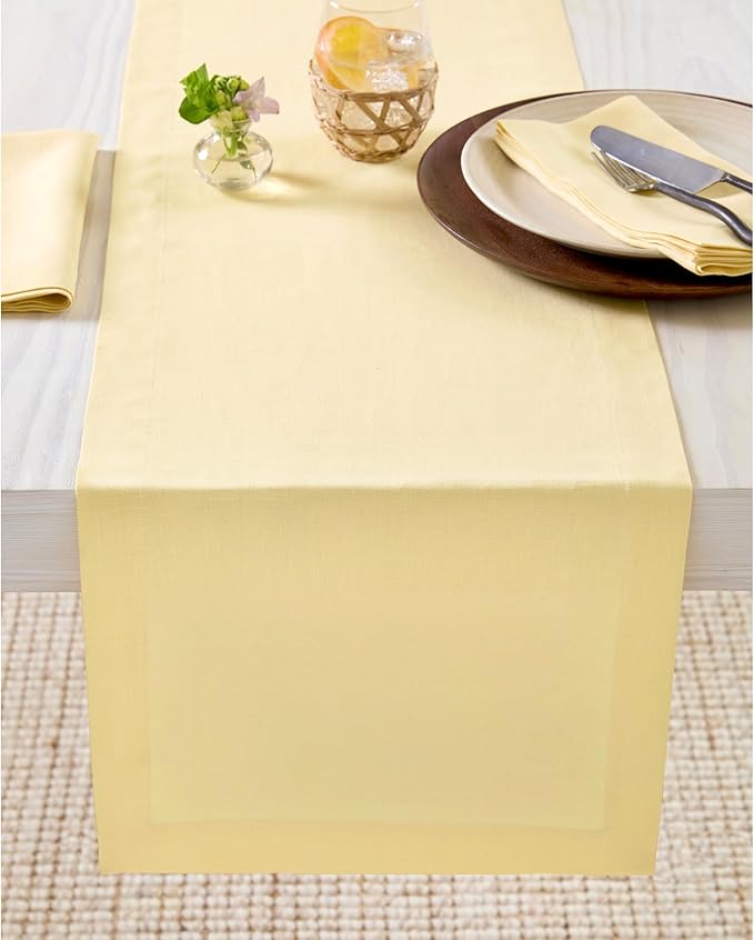 Solino Home Linen Golden Straw Table Runner 144 Inches Long - 100% Pure Linen Extra Long Table Runner 14 x 144 Inch for Fall, Autumn, Thanksgiving - Fete