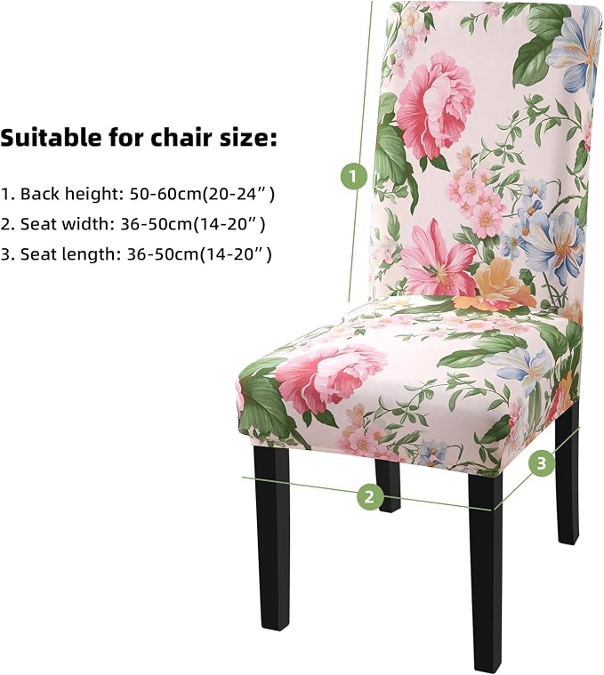 Fuloon Chair Covers for Dining Room 6 Pack, Printed Stretch Dining Slipcovers, Washable Kitchen Slip Covers for Parson Chair, Flowers Blossoms Printed, Set of 6