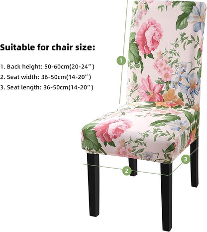 Fuloon Chair Covers for Dining Room 6 Pack, Printed Stretch Dining Slipcovers, Washable Kitchen Slip Covers for Parson Chair, Flowers Blossoms Printed, Set of 6