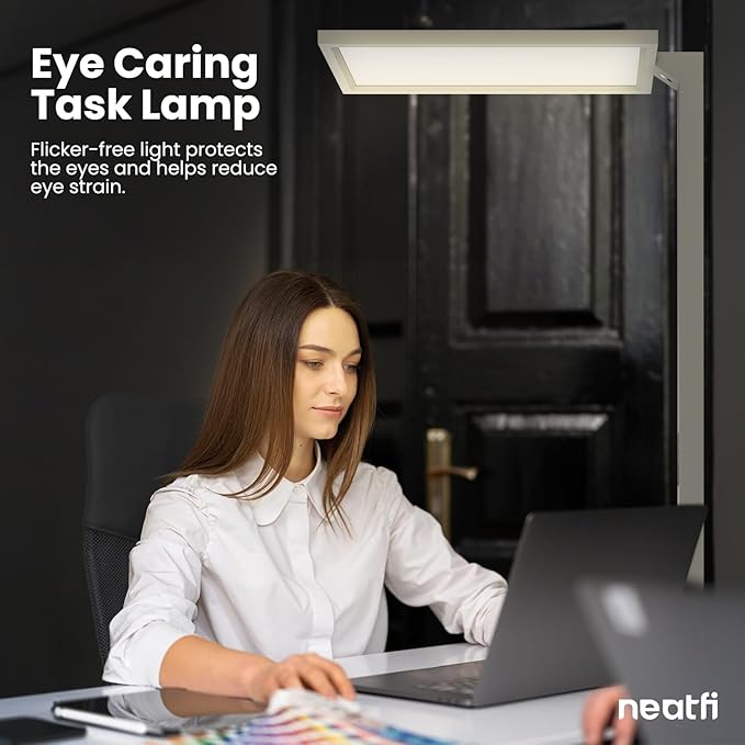 Neatfi 7000 High-Lumens Premium LED Desk Lamp - Touch Controlled, Clamp-on, UltraBright, 4000K Color Temperature, 70W Dimmable Light, Adjustable Head for Home Office and Study (25 Inches, Gray)
