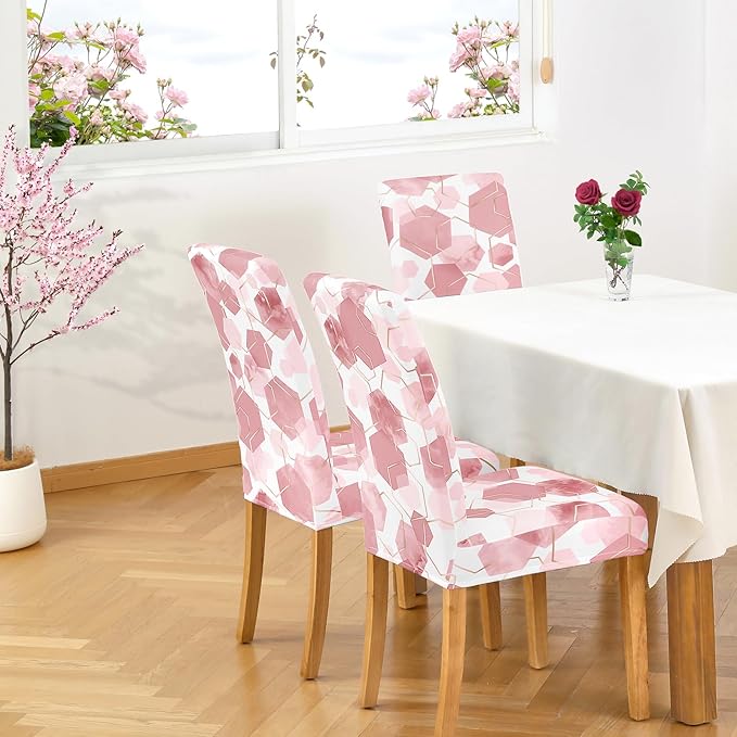 Gibelle Dining Room Chair Covers Set of 6, Soft Stretch Kitchen Chair Covers Slipcover Protector, Removable Washable Geometric Parson Chair Covers 6 Pack, Dusty Pink