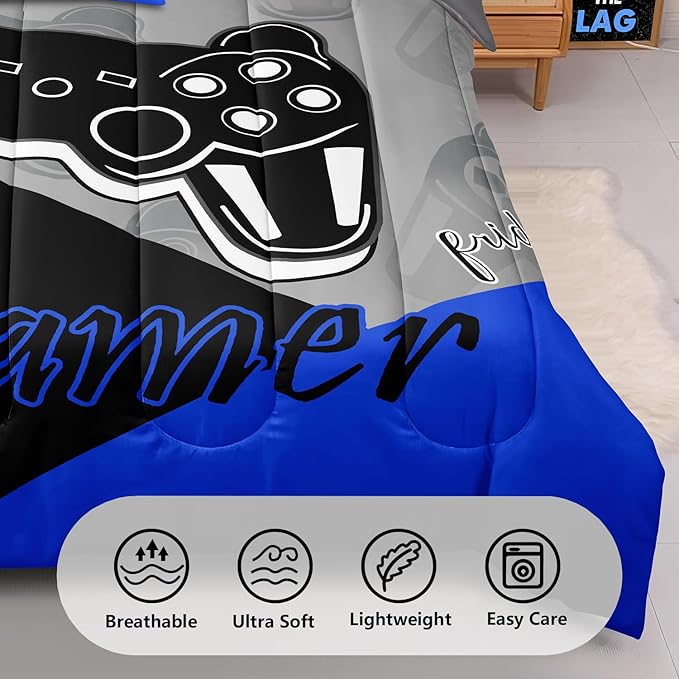 6 Pieces Gaming Bedding Set Full Size for Boys Gamer Comforter Set for Boys Girls Kids Teens 6 Piece Bed in A Bag Video Game Bedding for Gamer Room Decorative Full50