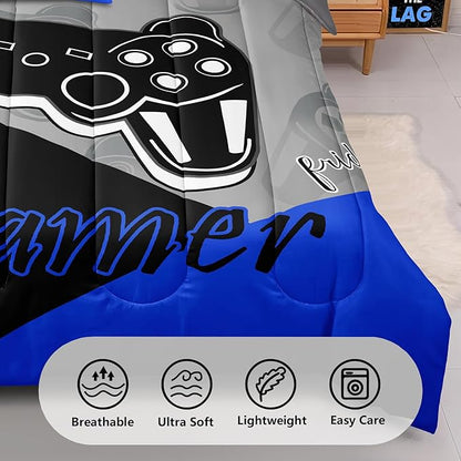 6 Pieces Gaming Bedding Set Full Size for Boys Gamer Comforter Set for Boys Girls Kids Teens 6 Piece Bed in A Bag Video Game Bedding for Gamer Room Decorative Full50