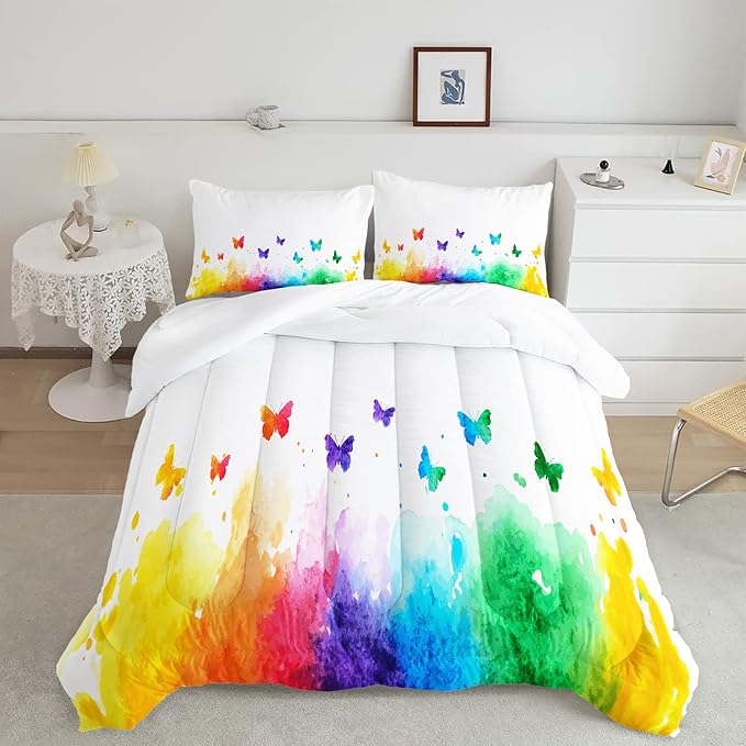 CVHOUSE Butterfly Bedding Set,Butterfly Comforter Twin,Butterfly Comforter Set for Girls Kids Teens,Butterflies Quilt Set with 1 Comforter and 2 Pillow Cases- 3 Piece