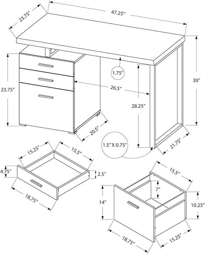 Monarch Specialties Hollow-Core Left or Right Facing Desk, 48-Inch Length, White