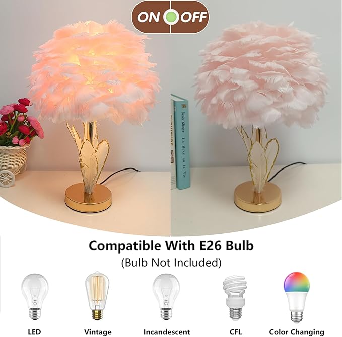 ZYLEIESENBAO Girl Lamp Creative Feather Table Lamp Gold Pink Bedside Princess Lamp Goose Feather Desk Lamp Simple Atmosphere Decoration Art Wedding Romantic Table Lamp