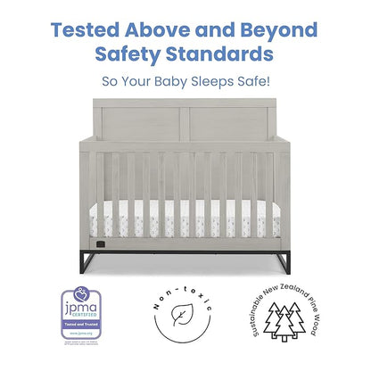 Simmons Kids Foundry 6-in-1 Convertible Baby Crib, Rustic Mist with Matte Black