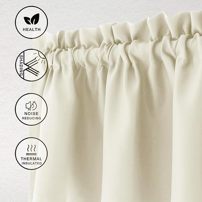 Hiasan Valance Curtains for Kitchen Blackout Thermal Insulated Solid Window Curtain Valance, Light Beige, 42 x 12 Inches, 1 Panel