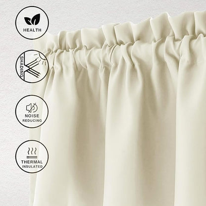 Hiasan Valance Curtains for Kitchen Blackout Thermal Insulated Solid Window Curtain Valance, Light Beige, 42 x 12 Inches, 1 Panel