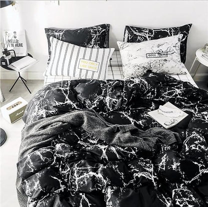 Bedding Set - Full Black Marble 3 Pcs Comforter Set - Includes 1 Comforter, 2 Pillow Covers Cotton, Soft, Breathable, Luxurious, Unisex, All Seasons, Machine Wash