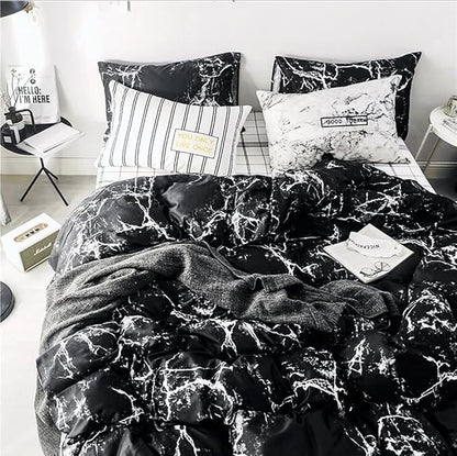 Black Marble Comforter Set Full/Queen White Texture Bedding Reversible Teen Boy Men Full Size Soft Lightweight Quilt Set, 3 PCs( 1 Comforter, 2 Pillowcases)