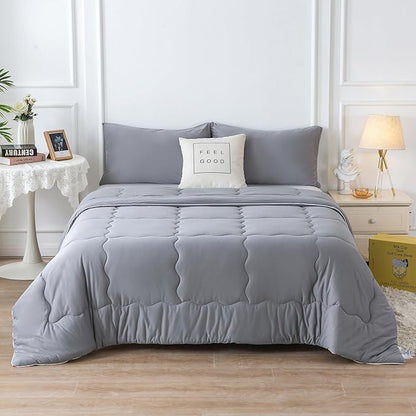 COTTEBED Ultra-Soft King Size Comforter Set, California Cal King Jersey Knit T-Shirt Feel Cozy Durable Cozy Fully Breathable Quilt Bedding Down Blanket and Pillowcase for All Season Use, Dark Gray