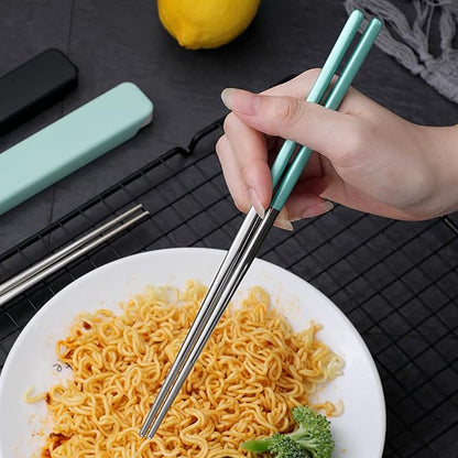 Portable Metal Chopsticks for Travel,Bento Box,Black Blue Green Pink,9'' | Reusable,Stainless Steel, Dishwasher Safe, With Case for Camping, Travel, Bento Box, Alternative to Wooden