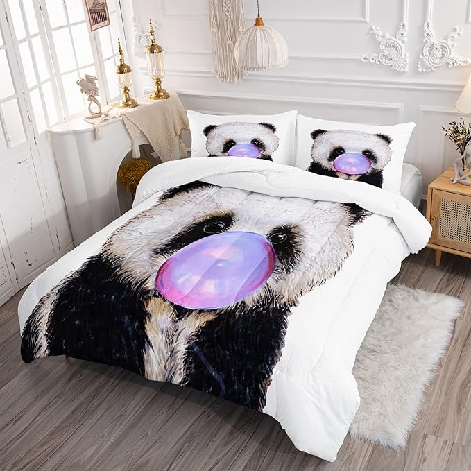 CVHOUSE Panda Bedding Set,Panda Comforter Full,Cute Panda Comforter Set for Girls Kids Teens,Kawaii Panda Quilt Set with 1 Comforter and 2 Pillow Cases- 3 Piece