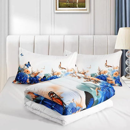 CVHOUSE Butterfly Bedding Set,Butterfly Comforter King,Butterfly Comforter Set for Girls Kids Teens,Butterflies Quilt Set with 1 Comforter and 2 Pillow Cases- 3 Piece