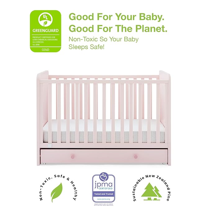 GAP babyGap Graham 4-in-1 Convertible Crib with Storage Drawer - Greenguard Gold Certified, Blush Pink/Dark Pink