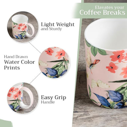 Maison d' Hermine Coffee Mug with Handles Tea Cups (12 Ounce, Pack of 1) | Fine Bone China Coffee Mugs for Hot Beverages Cappuccino Latte Home Restaurant Hotel Spring Summer -Canne - Fargesia