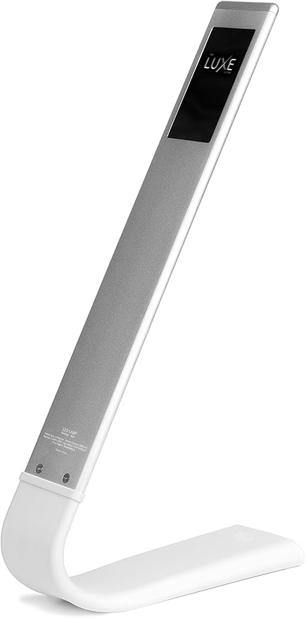 Luxe Cordless Eye Friendly LED Desk Lamp, USB Rechargeable up to 40 Hours of Continuous Light, Touch Control 6 Brightness Levels 3 Light Modes 360° Adjustable Modern Design Portable (Silver) (Silver)