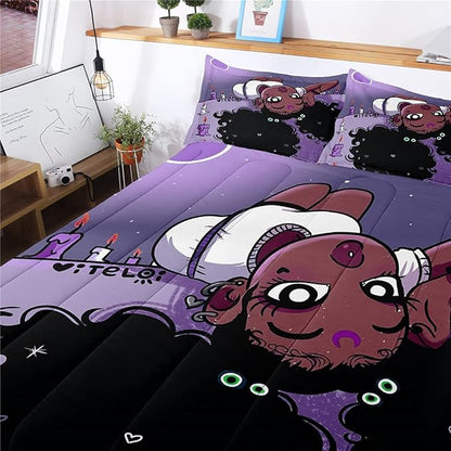 Twin Bedding Sets for Girls, African American Black Girl Magic Comforter Set with Girl Lay on Bed, Purple Bed Set for Toddler Kids, Little Girls Bedroom Decor, 1 Comforter with 2 Pillowcases