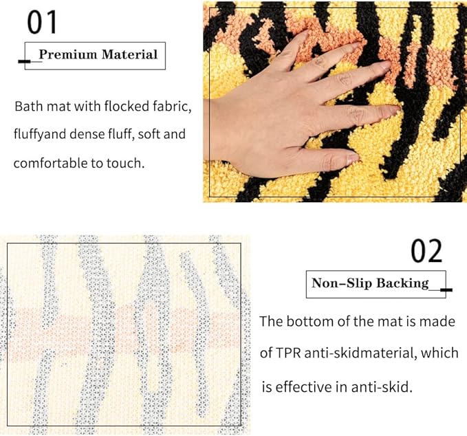 Tiger Shaped Bath Mat for Bathroom Cute Animals Yellow Tiger Cartoon Bath Rug Non-Slip Absorbent Bathtub Rug for Bathroom Tub Door Mat Soft Bathmat Home Decor