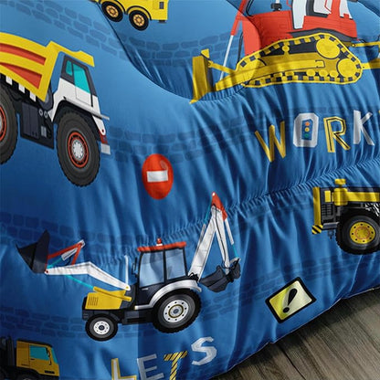 Axolotl Tractor Truck Bedding Set Queen,Excavator Comforter Set,Vehicles Truck Comforter,Boys Bedding Machinery Truck Comforter Construction Site Decor for Kids Boys Teens,1 Quilt 2 Pillowcases,Blue
