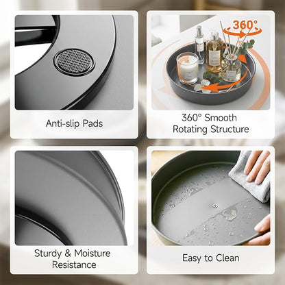2PCS 9.8" Black Metal Lazy Susan Turntable Organizer | Non-Slip, Easy to Wipe, 360° Rotating Spinning Tray, For Cabinet, Pantry, Table Top, Fridge, Bathroom Vanity, Kitchen Decor