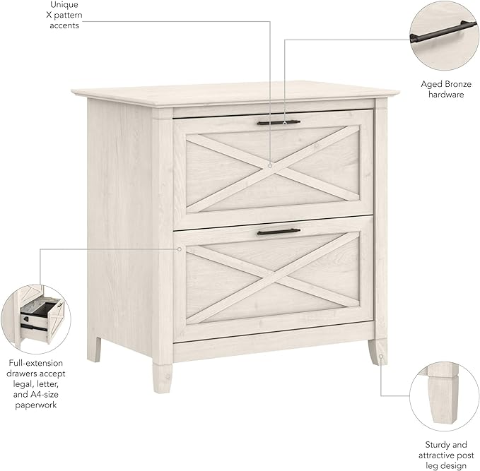 Bush Furniture Key West 2 Drawer Lateral File Cabinet in Linen White Oak | Document Storage for Home Office | Accent Chest with Drawers