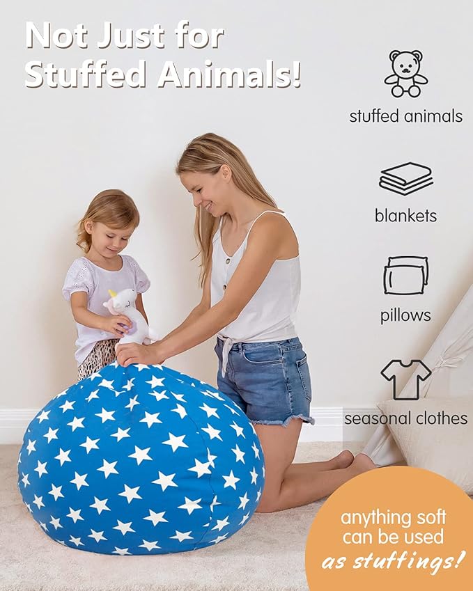 Aubliss Stuffed Animal Bean Bag Storage Chair (Blue Star, Medium (32''))