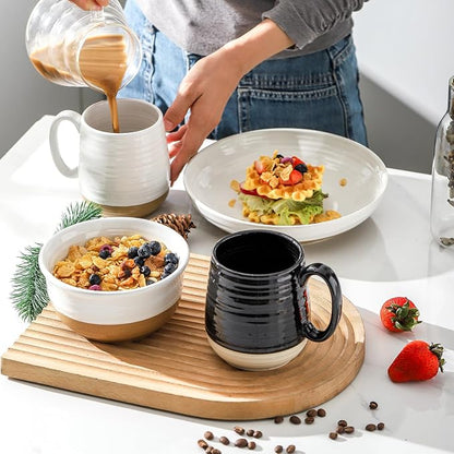 HASENSE 20 oz Coffee Mugs, Large Mugs with Handle Set of 2, Stoneware Coffee Cups for Mom Dad Friend, Prefect for Latta, Tea, Coffee, Dishwasher and Microwave Safe, White & Black