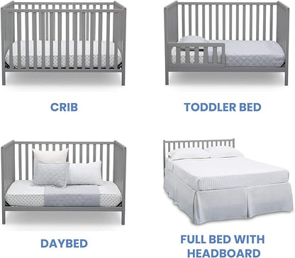 Delta Children Heartland 4-in-1 Convertible Crib, Grey + Delta Children Twinkle Galaxy Dual Sided Recycled Fiber Core Crib and Toddler Mattress (Bundle)