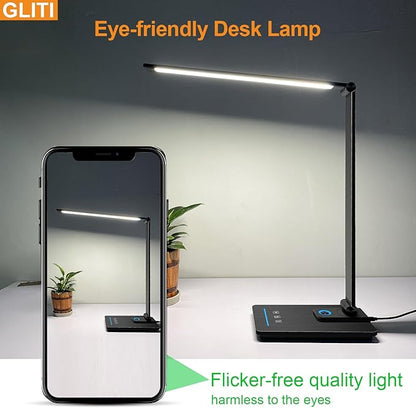 LED Desk Lamp, Black Modern Table Lamp, Ideal Gift for Study, Office. Dimmable Desk Lamp for Work, Video Conferencing, Reading and Writing, Arts and Crafts, Nail Art.