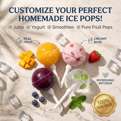4PCS Reusable Silicone Lollipop Ice Cream Mold, Homemade Popsicle Molds, DIY Creative Ice Pops for Summer, Silicone Popsicle Maker for Juice, Yogurt & Frozen Treats, Fun Dessert Mold (Orange)