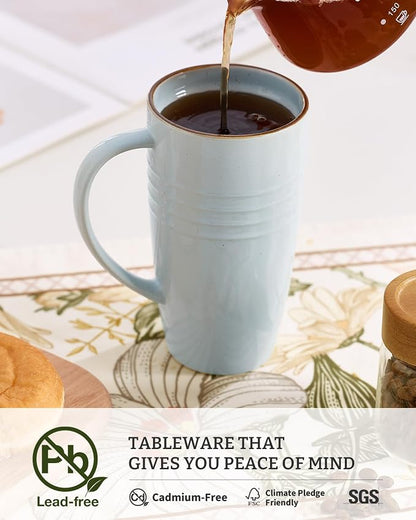 famiware Jupiter Large Coffee Mug, 20oz Coffee Mug with Lid, Ceramic Mugs Set of 4, Cup Set with Handle for Latte, Tea, Cocoa, Milk, Microwave and Dishwasher Safe, Light Blue and Light Green