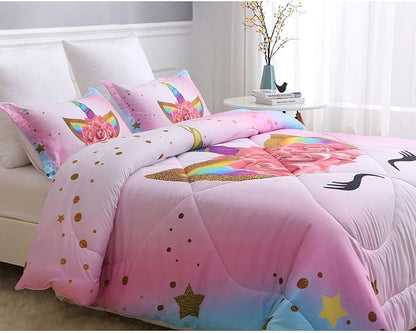 Unicorn Queen Bedding Sets for Girls Kids Comforter Set Queen Size with 2 Pillowcases Pink and Rainbow Unicorn Room Decor for Girls Bedroom Ultra Soft Machine Washable Toddler Bed Set