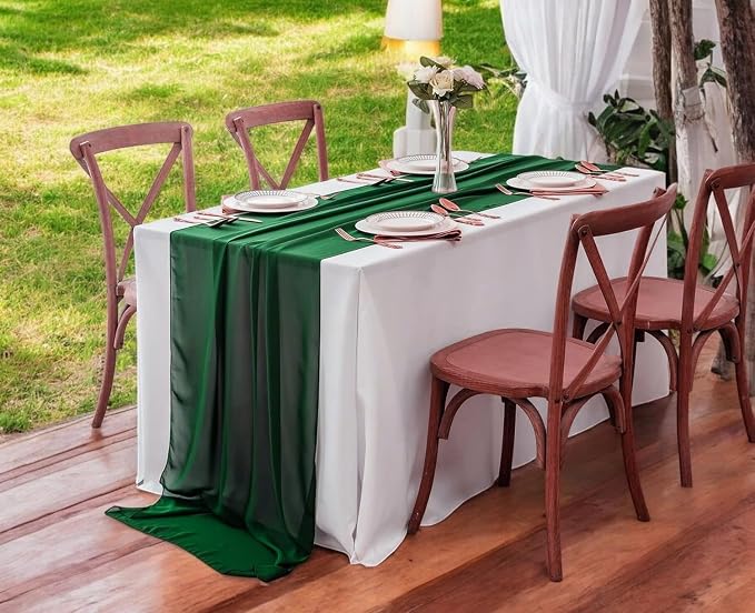 MDS Pack of 10 | Hunter Green | 10ft Chiffon Table Runner 29x120 Inches Long Romantic Rustic Sheer Gauze Runner for Wedding Bridal Shower Birthday Banquets Engagement Spring Easter Boho Decorations