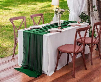 MDS Pack of 10 | Hunter Green | 10ft Chiffon Table Runner 29x120 Inches Long Romantic Rustic Sheer Gauze Runner for Wedding Bridal Shower Birthday Banquets Engagement Spring Easter Boho Decorations