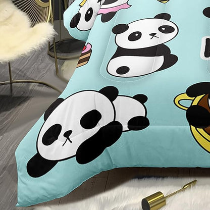 Bodhi Cartoon Cute Panda Comforter Set King for Boys Kids Girls Teens Soft Microfiber Animal Theme Panda Bedding Set King Size 3D Panda Comforter Set 1 Comforter+2 Pillow Shams #4007