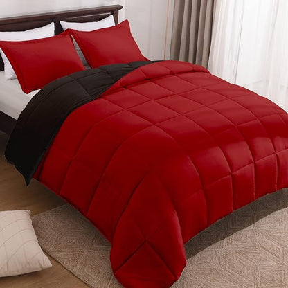 Basic Beyond Twin Comforter Set for Girls and Boys - Fluffy Twin Bed Comforter Set for All Seasons - Reversible Kids Twin Comforter Set - 2 Pieces (1 Comforter + 1 Pillow Sham) - Red/Black