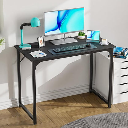 PayLessHere | 39 Inch Computer Desk | Black | Office Desk with Metal Frame, Adjustable Feet | Water-Resistant, Scratchproof Surface | Sturdy Writing Table for Home Office or Study | Pack of 1