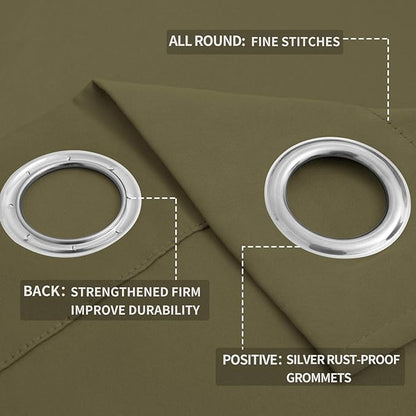 Easy-Going Blackout Curtains for Bedroom, Solid Thermal Insulated Grommet and Noise Reduction Window Drapes, Room Darkening Curtains for Living Room, 2 Panels (52x108 in,Khaki)