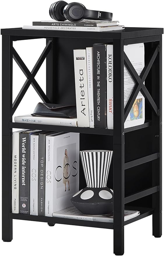 Bookcase, Industrial Small Bookshelf,3-Tier Bookcase Storage Organizer, Small Book Shelf for Small Spaces, Living Room, Bedroom and Home Office, Black